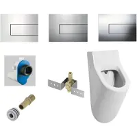 Salenzi Urinoir set hung achterinlaat mat wit met tece square drukplaat metaal