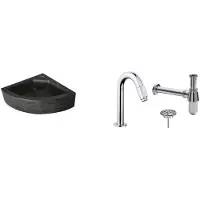 Wiesbaden FonteinPack Natuursteen Hoek 30x30x10 cm Chroom (Keuze uit 20 kranen)