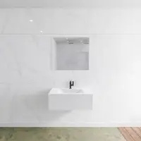 Mondiaz Badkamermeubelset LAGOM 80 cm Gecentreerde Waskom Solid Surface Met 1 Kraangat Mat Wit (1 lade)