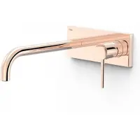Tres Wastafelmengkraan inbouw study exclusive met afdekplaat gebogen uitloop 24 cm en hendel rose goud