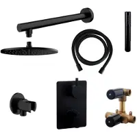 Boss & Wessing Thermostatisch inbouwdoucheset bws muuruitloop rond 20 cm mat zwart