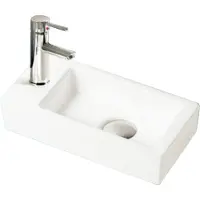 Sanilux Fonteinset Qubic Mini Keramiek 36x18x9cm met 1/2" Yara kraan Chroom (Kraangat Links)
