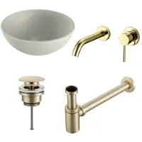 Boss & Wessing Waskomset bws rond 26x12 cm keramiek mat wit /goud