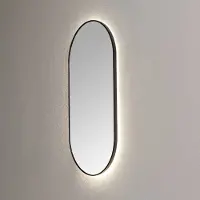 Sanilux Spiegel ovaal met direct led 3 kleuren instelbaar & spiegelverwarming 90x45 cm mat zwart