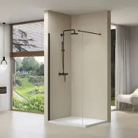Van Rijn Inloopdouche ST01 90x200 cm Helder Glas 8 mm Met Stabilisatiestang Mat Zwart