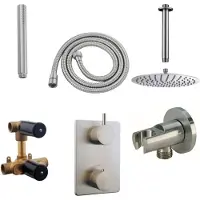 Boss & Wessing Thermostatisch inbouwdoucheset bws plafonduitloop rond 20 cm geborsteld rvs