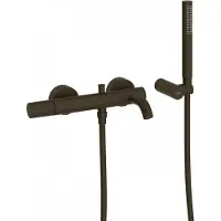 Tres Badmengkraan study exclusive rond met omstel en handdoucheset met staafhanddouche zwart brons