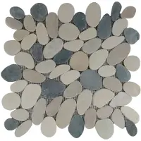 Stabigo Mozaiek mat pebble sliced tumb honed s mix black and brown sea stone 30x30 cm
