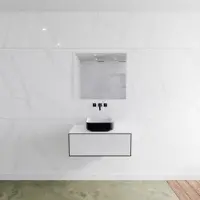 Mondiaz Badkamermeubelset LAGOM 80 cm Topblad met Gecentreerde Wastafel Solid Surface Opzetkom Binx Zonder Kraangat Mat Zwart (1 lade)