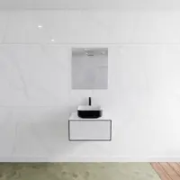 Mondiaz Badkamermeubelset LAGOM 60 cm Topblad met Gecentreerde Wastafel Solid Surface Opzetkom Binx met 1 Kraangat Mat Zwart (1 lade)
