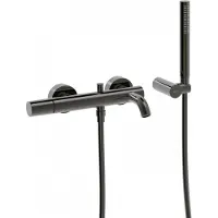 Tres Badmengkraan Study Exclusive Rond met Omstel en Handdoucheset met Staafhanddouche Metallic Zwart