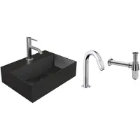 Salenzi Fonteinset Spy Mat Zwart 40x30 cm Chroom (Keuze uit 20 kranen)