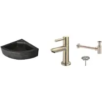 Wiesbaden FonteinPack Natuursteen Hoek 30x30x10 cm RVS (Keuze uit 8 kranen)