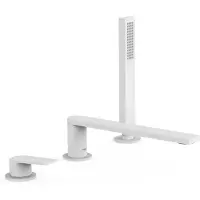 Tres Badrandkraan Project 1-Hendel Rechte Uitloop 23 cm met Omstel en Handdouche Mat Wit