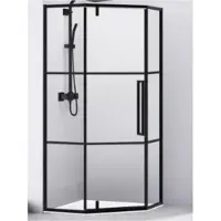 Van Rijn Douchecabine vijfhoek aluminium zwart 90x200 dubbelzijdige nanocoating 6 mm helder glas