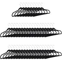 Relaxdays basic Stevige Kunststof Kleerhangers met Suede Afwerking - 50 Stuks Kledinghangers - Zwart