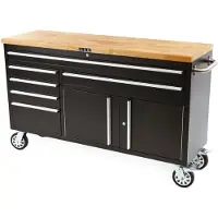 HBM 152 cm Profi Gereedschapswagen / Werkbank met Houten Blad - ZWART