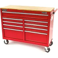 HBM gereedschapswagen met houten werkblad 117 cm, rood