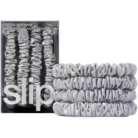 Slip Silk Skinny Scrunchies - Zilver | Set van 4 Dunne Scrunchies | 100% Moerbeisilk, Anti-Kreuk, Zorgzaam voor Haar