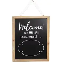 Clayre & Eef Krijtbordje WiFi 25x2x26 cm Bruin Zwart Hout Vierkant Tekstbord Bruin Tekstbord