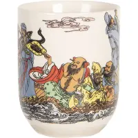 Clayre & Eef Mok 100 ml Beige Blauw Porselein Rond Theemok Koffiemok Beker Beige Theemok Koffiemok