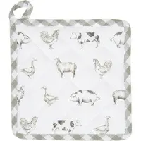 Clayre & Eef Pannenlap 20x20 cm Groen Katoen Vierkant Boerderij Dieren Afgiet Pannenlap Afgiethulp Pannenlap Groen