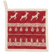 Clayre & Eef Pannenlap 20x20 cm Rood Beige Katoen Vierkant Kerst Afgiet Pannenlap Rood Afgiet Pannenlap
