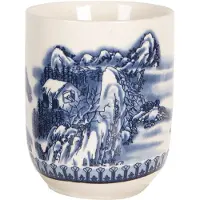 Clayre & Eef Mok 100 ml Beige Blauw Porselein Rond Theemok Koffiemok Beker Beige Theemok Koffiemok