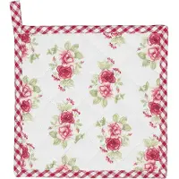 Clayre & Eef Pannenlap 20x20 cm Rood Wit Katoen Vierkant Rozen Afgiet Pannenlap Afgiethulp Pannenlap Rood Afgiet