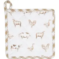 Clayre & Eef Pannenlap 20x20 cm Beige Katoen Vierkant Boerderij Dieren Afgiet Pannenlap Afgiethulp Pannenlap Beige