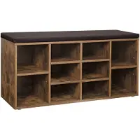 Acaza Schoenenbank - met kussen - 10 vakken - 104x48x30 cm - vintage bruin