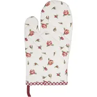 Clayre & Eef Ovenwant 18x30 cm Rood Wit Katoen Rozen Ovenhandschoen Rood Ovenhandschoen