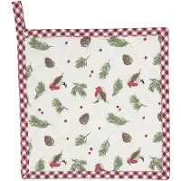 Clayre & Eef Pannenlap 20x20 cm Rood Wit Katoen Vierkant Vogeltje Afgiet Pannenlap Rood Afgiet Pannenlap