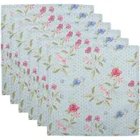 Clayre & Eef Servetten Katoen Set van 6 40x40 cm Blauw Groen Katoen Vierkant Bloemen Servet Stof Blauw Servet Stof