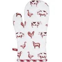 Clayre & Eef Ovenwant 16x30 cm Rood Katoen Boerderij Dieren Ovenhandschoen Cadeau voor haar Rood Ovenhandschoen Cadeau