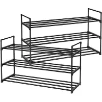 Acaza Set van 2 schoenenrekken - 3 niveaus - tot 24 paar schoenen - stapelbaar - 91.7x52.4x29.3 cm - zwart