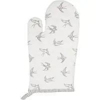 Clayre & Eef Ovenwant 16x30 cm Grijs Wit Katoen Zwaluw Ovenhandschoen Grijs Ovenhandschoen