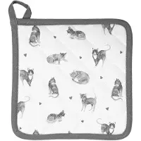 Clayre & Eef Pannenlap 20x20 cm Grijs Wit Katoen Vierkant Katten Afgiet Pannenlap Grijs Afgiet Pannenlap