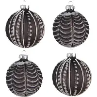 Clayre & Eef Kerstbal Set van 4 Ø 8 cm Zwart Glas Kerstdecoratie Zwart Kerstdecoratie