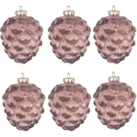 Clayre & Eef Kerstbal Set van 6 Dennenappel Ø 8 cm Roze Glas Kerstdecoratie Roze Kerstdecoratie