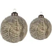Clayre & Eef Kerstbal Set van 2 Ø 10 / Ø 8 cm Groen Glas Kerstdecoratie Groen Kerstdecoratie