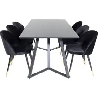 Ebuy24 MarinaBLBL eethoek eetkamertafel zwart en 6 Velvet eetkamerstal velours zwart, messing decor.
