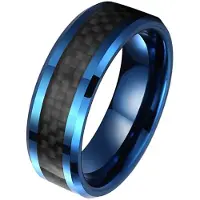 Mendes Wolfraam heren ring Carbon Fiber Blauw Zwart 8mm-18mm