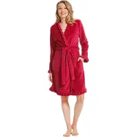 Pastunette Roze fleece badjas sierlijk - dames badjas - - kort model - maat M (40/42)