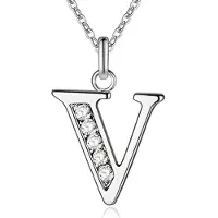 LGT JWLS Zilverkleurige Letter V Dames Ketting met Zirkonia
