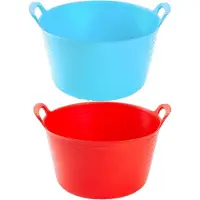 Forte Plastics Voordeelset van 2x stuks kunststof flexibele emmers/wasmanden/kuipen 26 liter in het rood/blauw 44 x 27 cm
