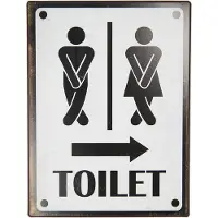 Clayre & Eef Tekstbord 26x35 cm Wit Zwart Metaal Rechthoek Toilet Wandbord Wit Wandbord