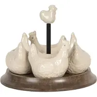 Clayre & Eef Eierdopje Set van 4 Kip Ø 19x16 cm Beige Keramiek Eierhouder Beige Eierhouder