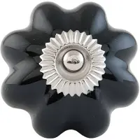 Clayre & Eef Deurknop Ø 4 Cm Zwart Zilver Keramiek Meubelknop Kastknop Zwart Meubelknop Kastknop