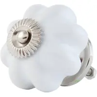 Clayre & Eef Deurknop Ø 4 Cm Wit Zilverkleurig Keramiek Meubelknop Kastknop Wit Meubelknop Kastknop